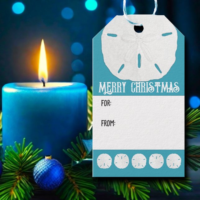 Etiqueta Para Presente Blue Sand Dollares Beach Natal (Criador carregado)