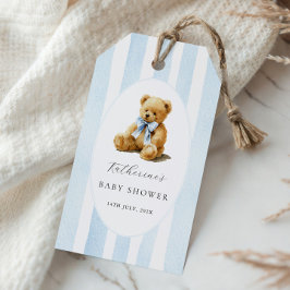 Etiqueta Para Presente Blue Stripes Bear Baby Shower 