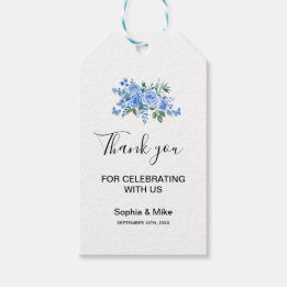 Etiqueta Para Presente Blue Watercolour Floral and Butterflies Wedding