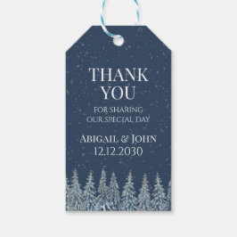 Etiqueta Para Presente Blue Winter Snowy Forest Wedding Thank You