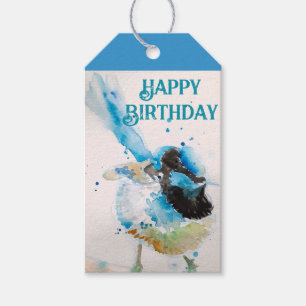 Etiqueta Para Presente Blue Wren Watercolor Happy Birthday Wrens Aqua