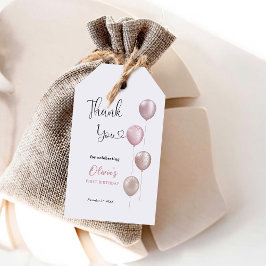 Etiqueta Para Presente Blush Balloons Girl Primeiro Aniversário Obrigado
