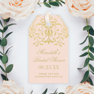 Etiqueta Para Presente Blush Dourado Chá de panela de Casamento de Glamo