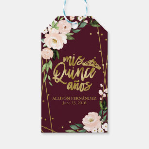 Etiqueta Para Presente Blush Floral Borgonha Quinze Anos