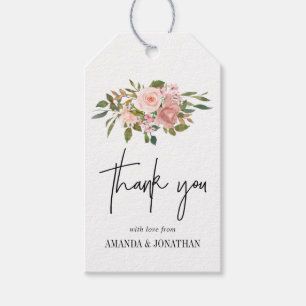 Etiqueta Para Presente Blush floral com Rosa Dourado de aquarela Obrigado