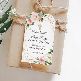 Etiqueta Para Presente Blush Floral Geométrico Dourado Primeira Comunhão