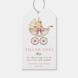 Etiqueta Para Presente Blush Pink Floral Carriage Thank You | Baby Shower