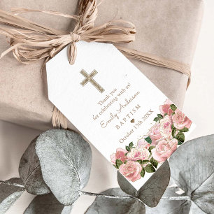 Etiqueta Para Presente Blush Pink Roses Baptism Christening Obrigado