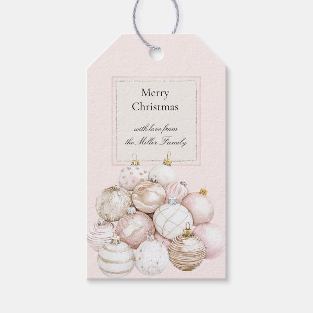 Etiqueta Para Presente Blush Pink White Champagne Christmas Ornaments (Frente)