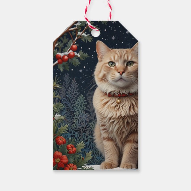 Etiqueta Para Presente Boas férias de inverno gatinho de Natal (Frente)