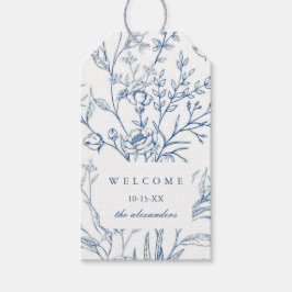 Etiqueta Para Presente Boas-vindas ao Casamento Floral Azul Elegante