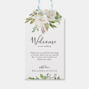 Etiqueta Para Presente Boas-vindas ao Casamento Floral de Noverno Branco