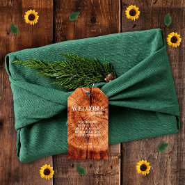 Etiqueta Para Presente Boas-vindas ao Monograma da Fatia de Madeira Rústi