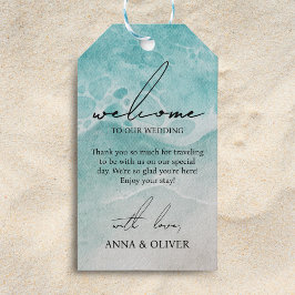 Etiqueta Para Presente Boas-vindas do Casamento de Aquarela de Ocean Beac