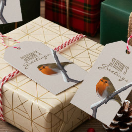 Etiqueta Para Presente Boas-vindas do Natal Robin Bird Season