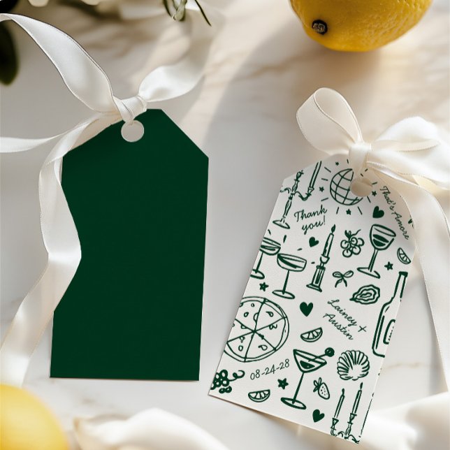 Etiqueta Para Presente Boas-vindas ilustradas desenhadas à mão (Hand-Drawn Illustrated Wedding Welcome Gift Tags)