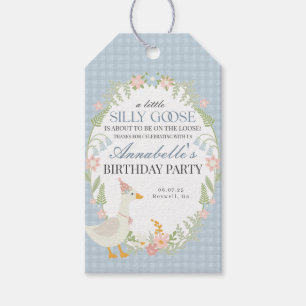 Etiqueta Para Presente Bobo Azul Ganso Floral Gingham Aniversário Favor