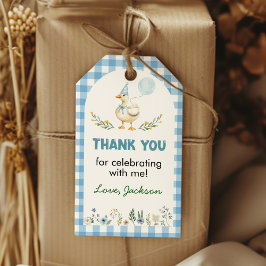 Etiqueta Para Presente Bobo Ganso Azul Floral Aniversário Obrigado
