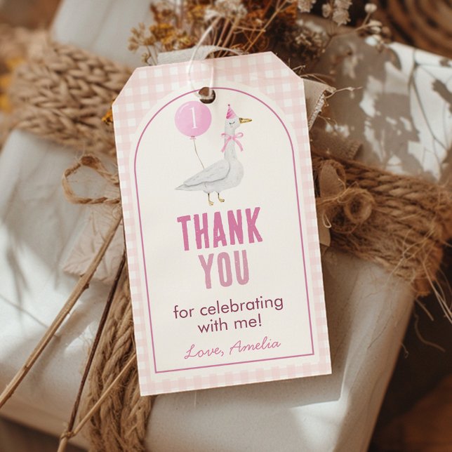 Etiqueta Para Presente Bobo Rosa Ganso Balão Rapariga Aniversário Obrigad (Criador carregado)