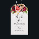 Etiqueta Para Presente Bohemian Blooms Casamento Obrigado<br><div class="desc">Flores bonito,  vermelhas boêmicas,  roxas,  corais,  cor-de-rosa e pêssego,  com galhos botânicos verdes,  obrigado de casamento,  etiquetas de presentes. O verso da etiqueta mostrada em bordéus pode ser personalizado. Personalize e personalize o estilo,  a cor e o tamanho da fonte de texto.</div>
