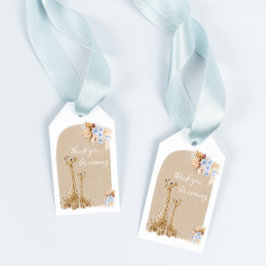 Etiqueta Para Presente Boho Baby Blue Pampas Grass Giraffe Obrigado