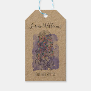 Etiqueta Para Presente Boho Chic Purple Noivo Hairstyle Watercolor Floral