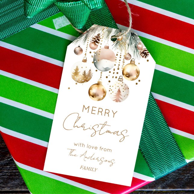 Etiqueta Para Presente Boho Christmas aquarela neve (Merry Christmas watercolor metallic gold silver boho personalized gift tags)