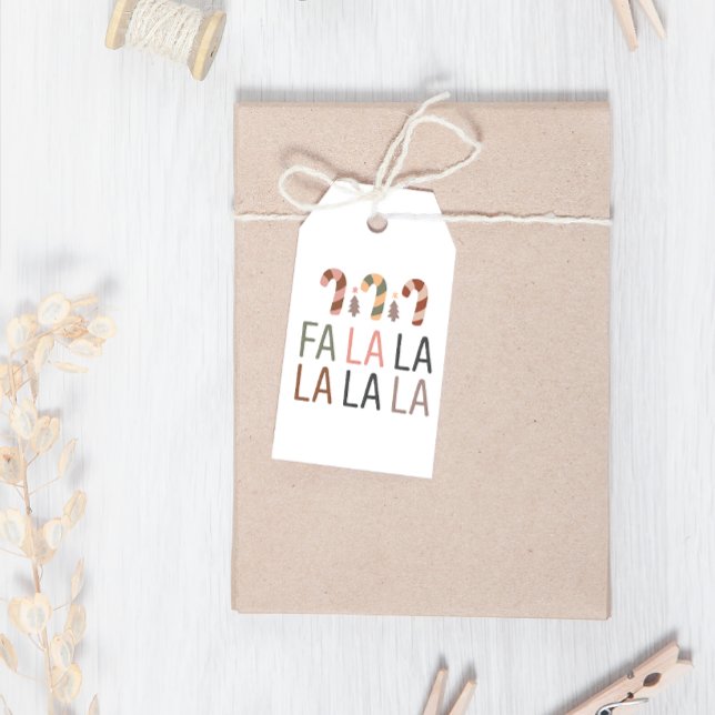 Etiqueta Para Presente Boho de inverno FaLaLa Candy Cane Natal (Criador carregado)