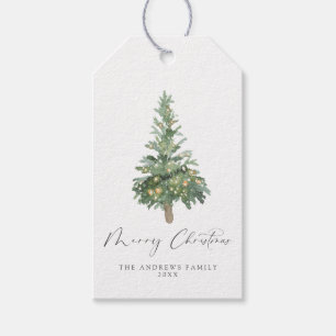 Etiqueta Para Presente Boho Feliz Árvore de Aquarela de Natal