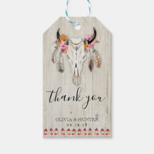 Etiqueta Para Presente Boho Floral Antlers Skull Wood Obrigado Casamento