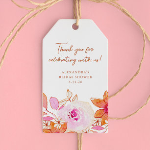 Etiqueta Para Presente Boho Flores Laranja Rosa Chuva de Bênçãos Obrigada