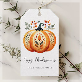 Etiqueta Para Presente Boho Folk Pumpkin Ação de Graças