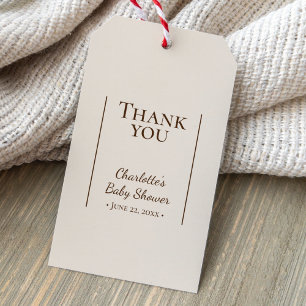 Etiqueta Para Presente Boho Minimalista Beige Chá de fraldas Obrigado