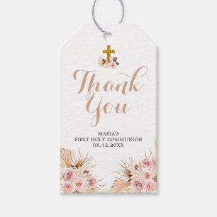 Etiqueta Para Presente Boho Pampas Primeira Sagrada Comunhão Obrigado Tag