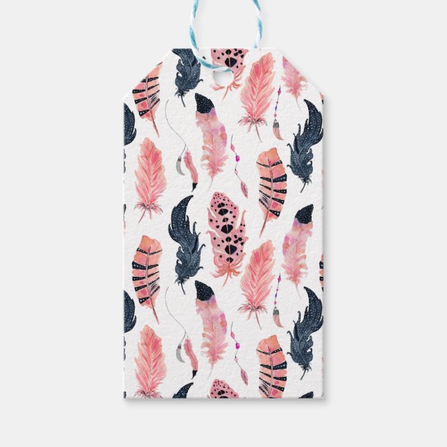 Etiqueta Para Presente Boho Pink Feather (Frente)