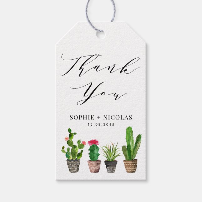 Etiqueta Para Presente Boho Potted Cactus Summer Wedding Obrigado (Frente)