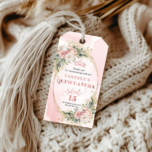 Etiqueta Para Presente Boho Quinceañera Rosa Dourada Floral Eucalipto