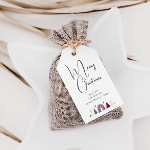 Etiqueta Para Presente Boho Rainbow e Hearts Feliz Família de Natal