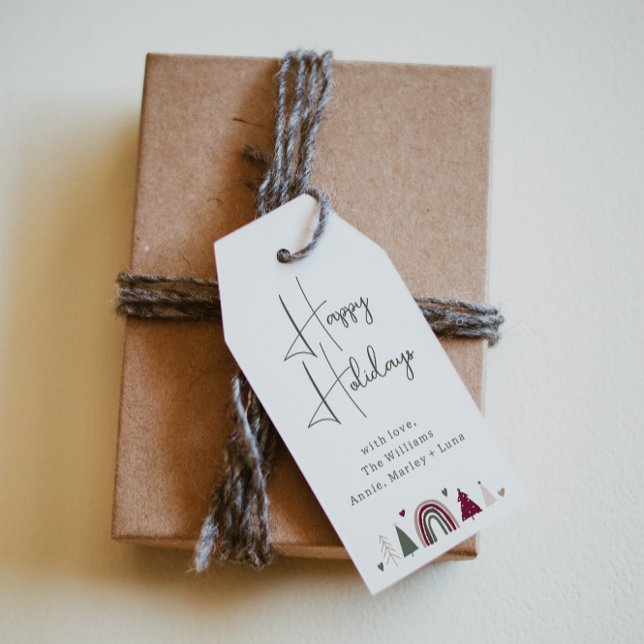 Etiqueta Para Presente Boho Rainbow e Hearts Happy Holidays Family (Criador carregado)