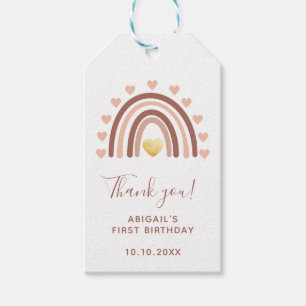 Etiqueta Para Presente Boho Rainbow Primeiro Aniversário Obrigado Pink E