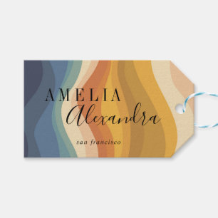 Etiqueta Para Presente Boho Retro Script Linhas Onduladas Abstratas Amare