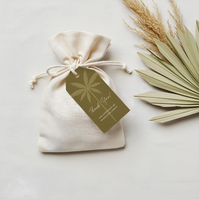 Etiqueta Para Presente Boho Retro Tropical Palm Tree Graduação Obrigado (Boho Retro Tropical Palm Tree Graduation Thank You Gift Tags)