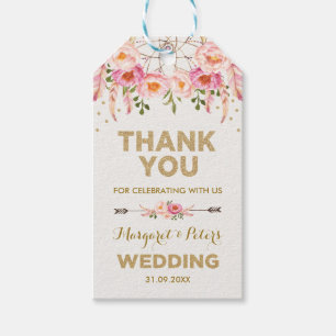 Etiqueta Para Presente Boho Rosa Dourado Floral Dreamcatcher Favor de Cas