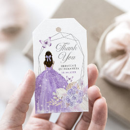 Etiqueta Para Presente Boho Silver Purple Borboleta Floral Quinceañera