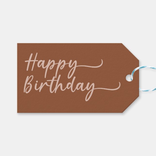 Etiqueta Para Presente Boho Summer Brown Terracotta Trendy Happy Birthday (Frente (horizontal))