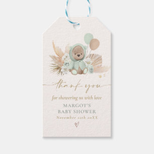 Etiqueta Para Presente Boho Teddy Bear Sage Chá de fraldas de Espera Ver
