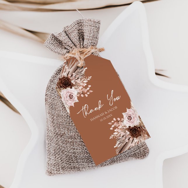 Etiqueta Para Presente Boho Terracotta Queda Casamento Floral Obrigado (Criador carregado)
