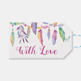 Etiqueta Para Presente Boho Weding Love Watercolor Feather Indian