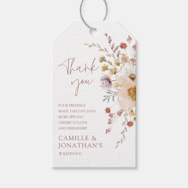 Etiqueta Para Presente Boho Wildflower Wedding Obrigado tag (Frente)