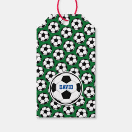 Etiqueta Para Presente Bola de Futebol com Nome Personalizado Verde Preto